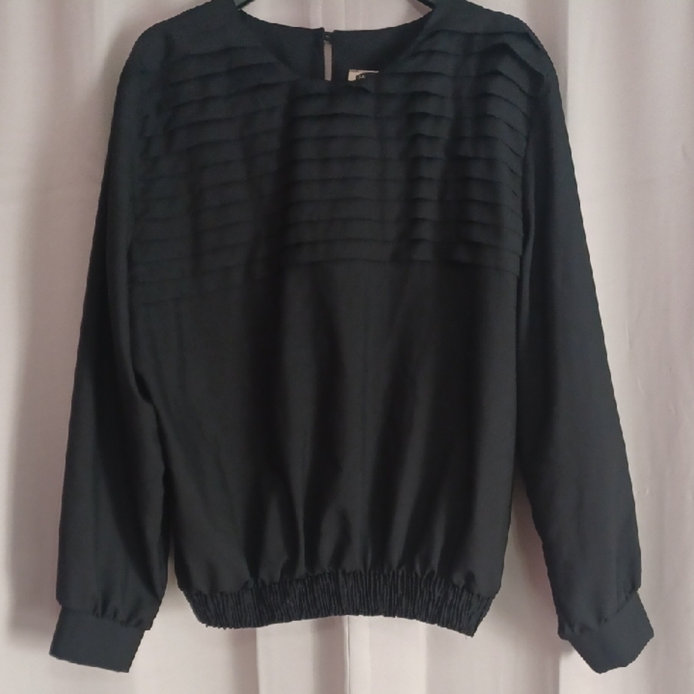 Mark Reed Long Sleeve Blouse, Horizontal Pleats, Vintage, Made In USA, Plus Size